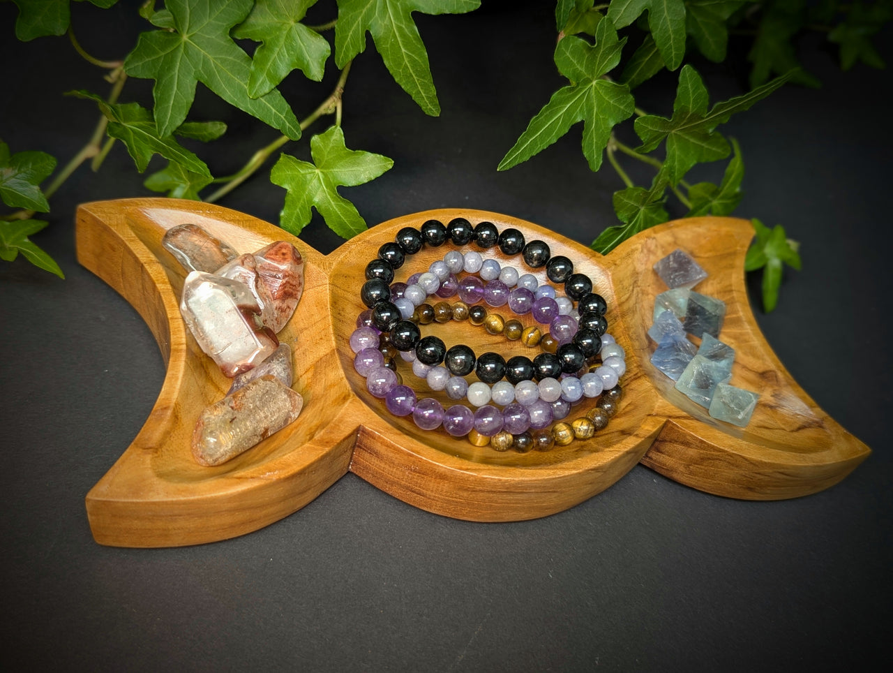 Triple Moon Teak Wood Bowl